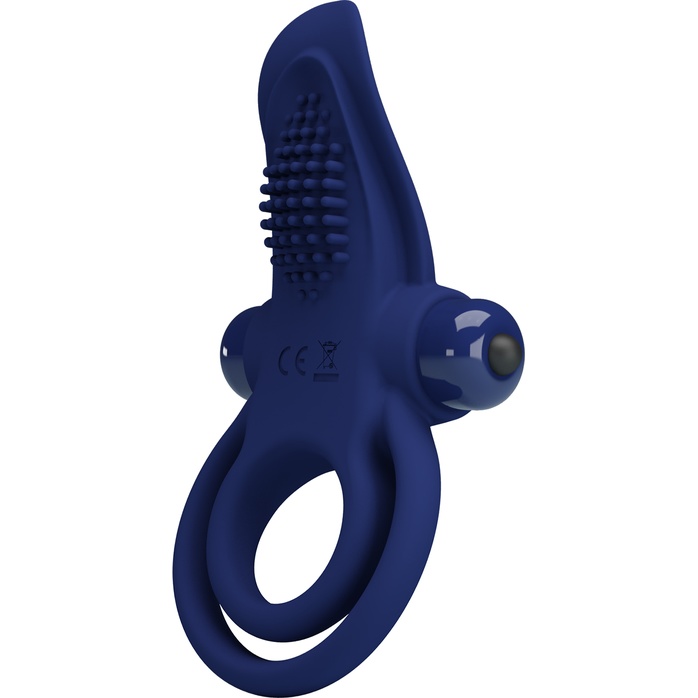 Синее силиконовое эрекционное кольцо с вибрацией и подхватом мошонки - Pretty Love. Фотография 4.