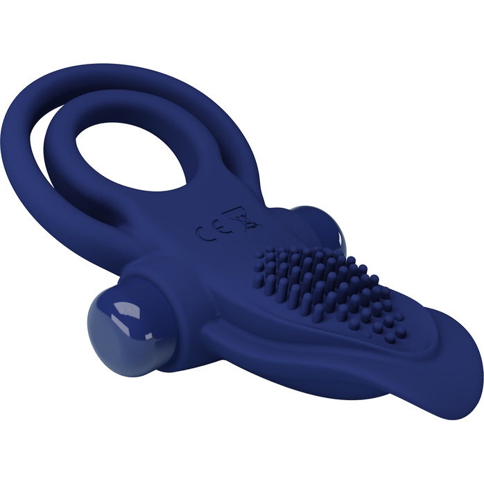 Синее силиконовое эрекционное кольцо с вибрацией и подхватом мошонки - Pretty Love. Фотография 6.