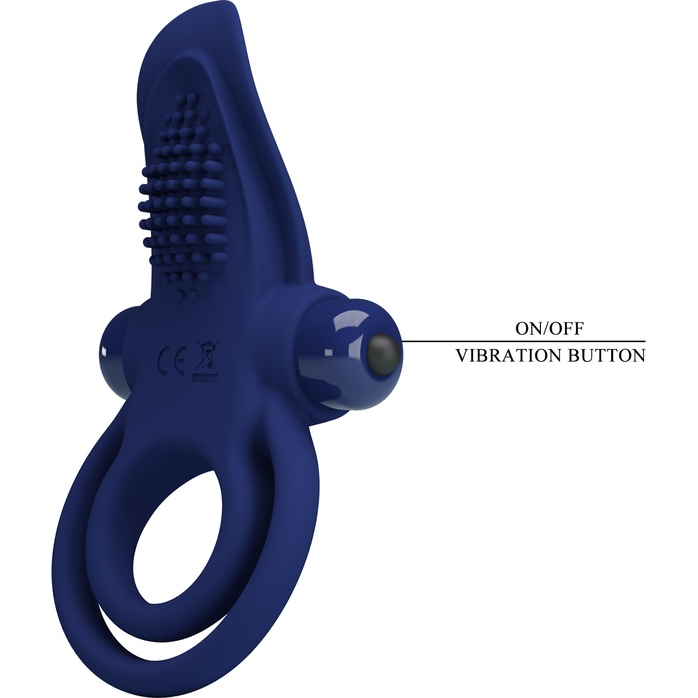 Синее силиконовое эрекционное кольцо с вибрацией и подхватом мошонки - Pretty Love. Фотография 7.