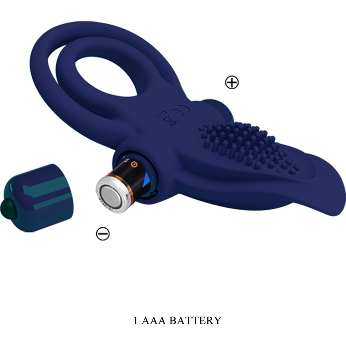 Синее силиконовое эрекционное кольцо с вибрацией и подхватом мошонки - Pretty Love. Фотография 8.