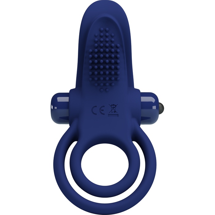 Синее силиконовое эрекционное кольцо с вибрацией и подхватом мошонки - Pretty Love