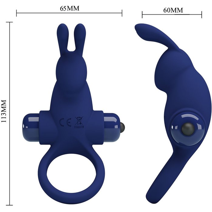 Синее эрекционное кольцо с выступом-зайчиком для стимуляции клитора - Pretty Love. Фотография 3.