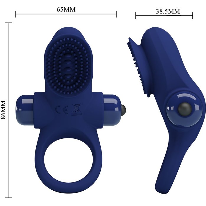 Синее эрекционное виброкольцо в клиторальной щеточкой - Pretty Love. Фотография 5.