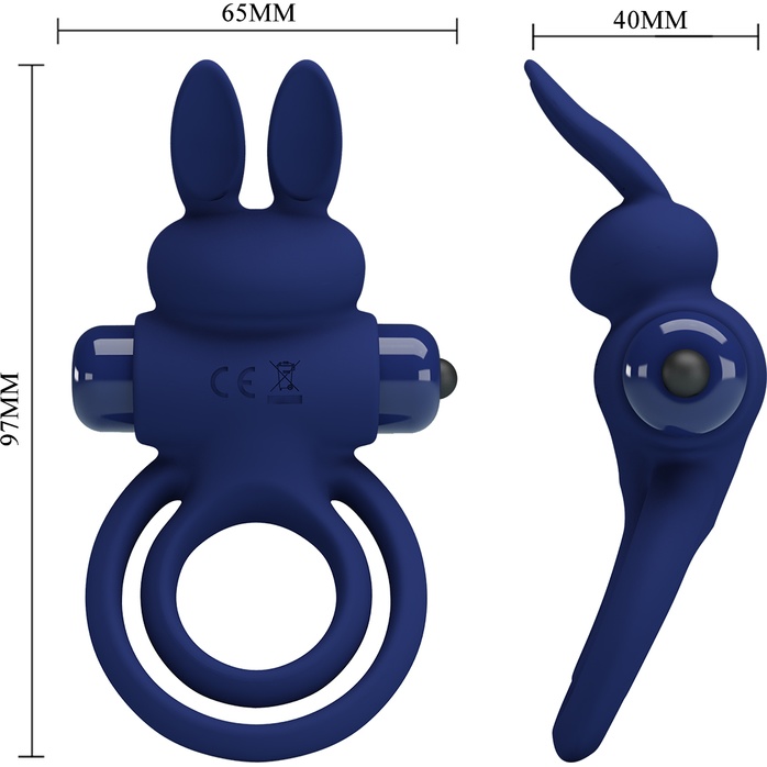 Синее эрекционное кольцо с вибростимуляцией клитора Powerful Ring - Pretty Love. Фотография 3.