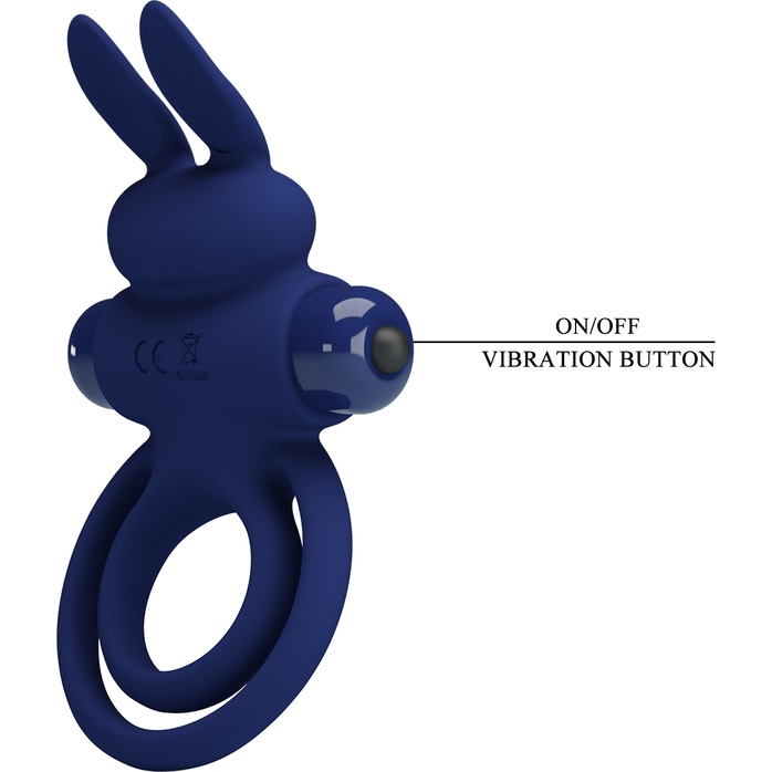 Синее эрекционное кольцо с вибростимуляцией клитора Powerful Ring - Pretty Love. Фотография 7.