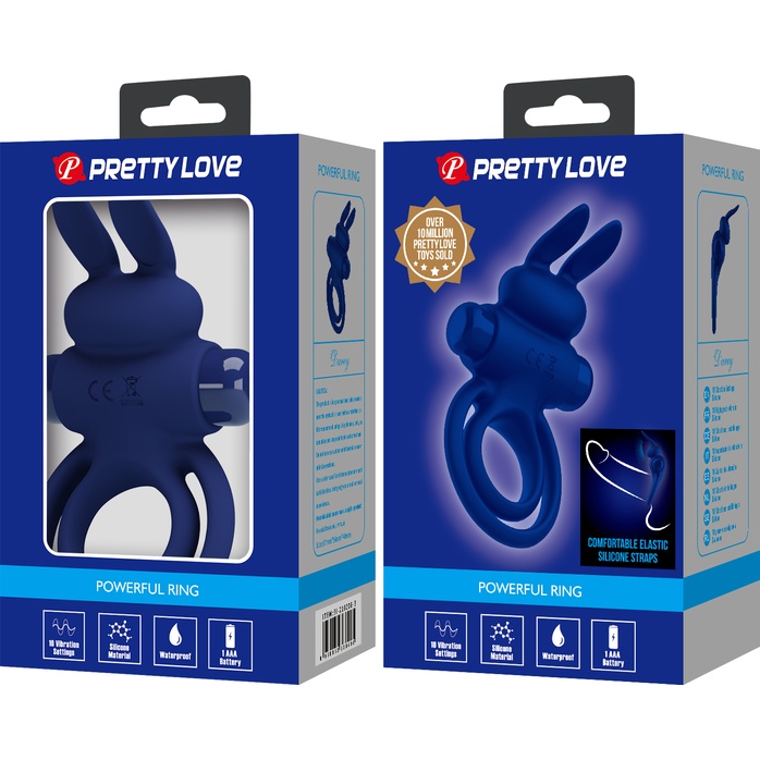 Синее эрекционное кольцо с вибростимуляцией клитора Powerful Ring - Pretty Love. Фотография 9.