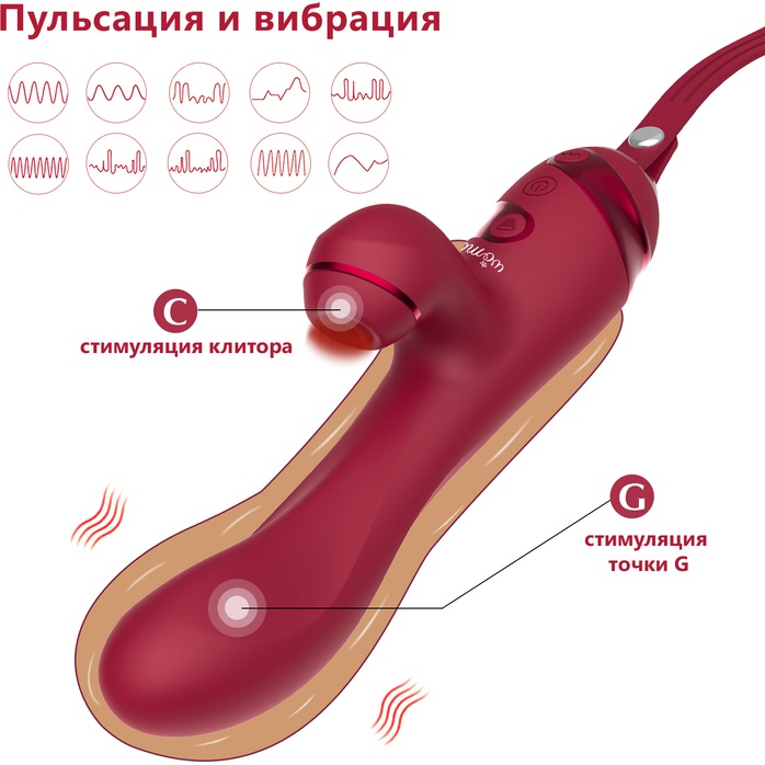 Красный вибратор-кролик с осцилляцией Lalita - 23 см. Фотография 19.