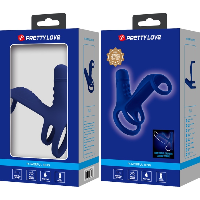 Синяя вибронасадка на пенис Vibrating Penis Sling - Pretty Love. Фотография 8.