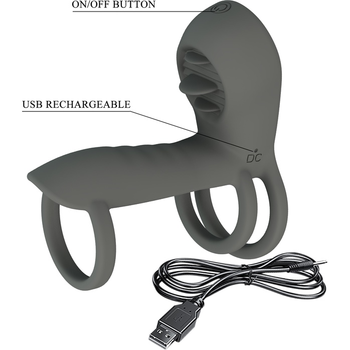 Серая насадка на пенис с 12 режимами вибрации - Pretty Love. Фотография 10.