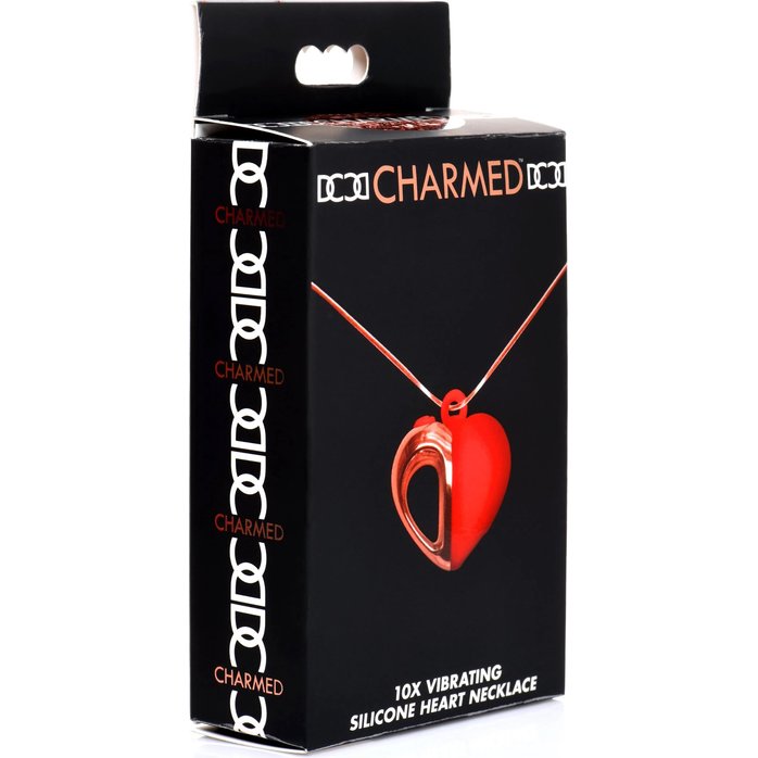 Красное ожерелье с подвеской-вибратором 10X Vibrating Silicone Heart Necklace - Charmed. Фотография 4.