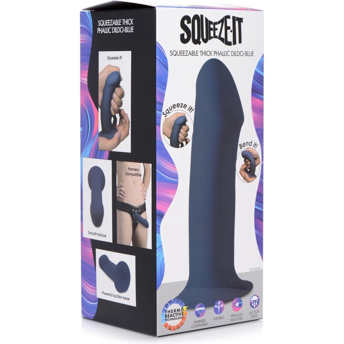 Синий гибкий фаллоимтатор Thick Phallic Dildo - 17,5 см - Squeeze-it. Фотография 5.