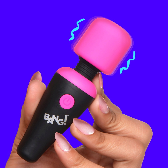 Розово-черный мини-вибромассажер 10X Vibrating Mini Silicone Wand - Bang!. Фотография 5.