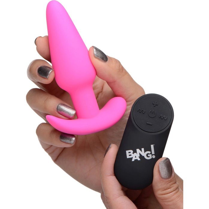 Розовая анальная вибропробка с пультом ДУ 21X Remote Control Vibrating Silicone Butt Plug - 10,4 см - Bang!. Фотография 4.