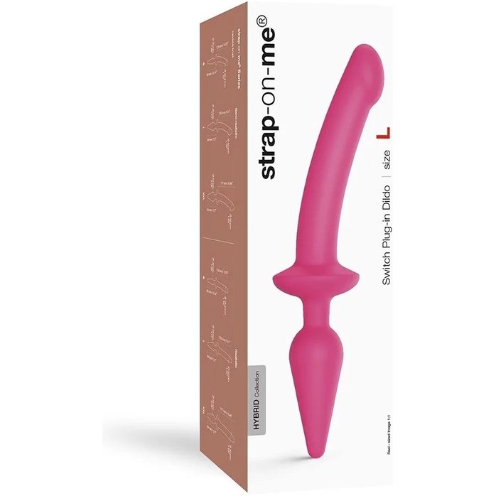 Ярко-розовый двусторонний фаллоимитатор Switch Plug-In Semi-Realistic Size L. Фотография 4.