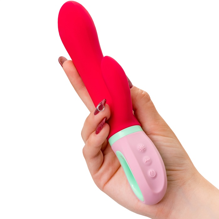 Красный вибратор с клиторальным отростком Petunia - 19 см - Flovetta. Фотография 2.