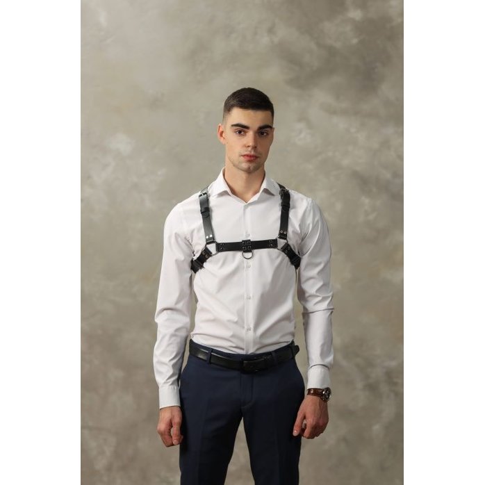 Черная мужская кожаная портупея №4. Фотография 2.