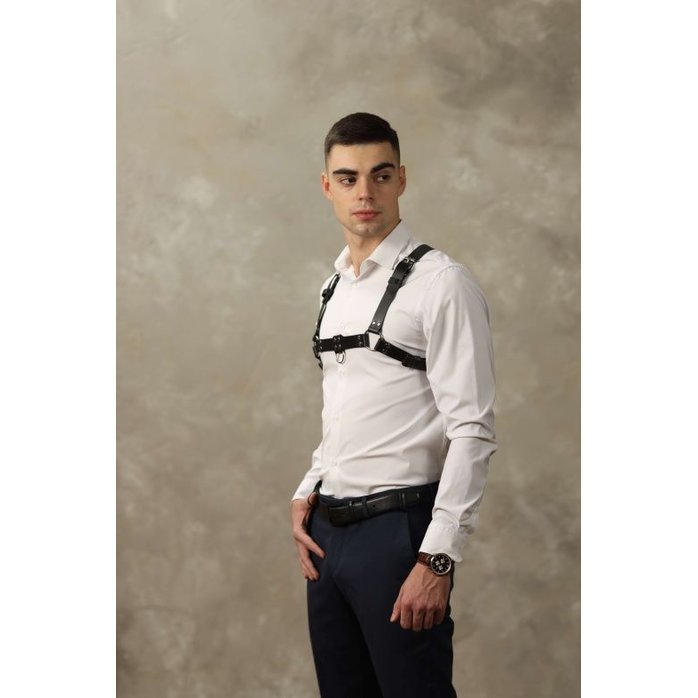 Черная мужская кожаная портупея №4. Фотография 4.