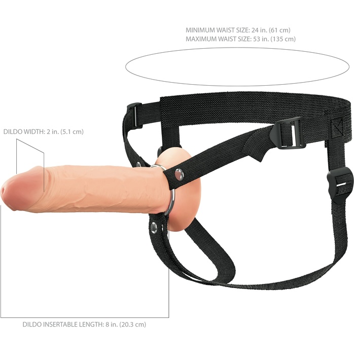 Полый страпон на ремнях 8’’ Hollow Silicone Strap-on - Fantasy X-tensions Elite. Фотография 4.