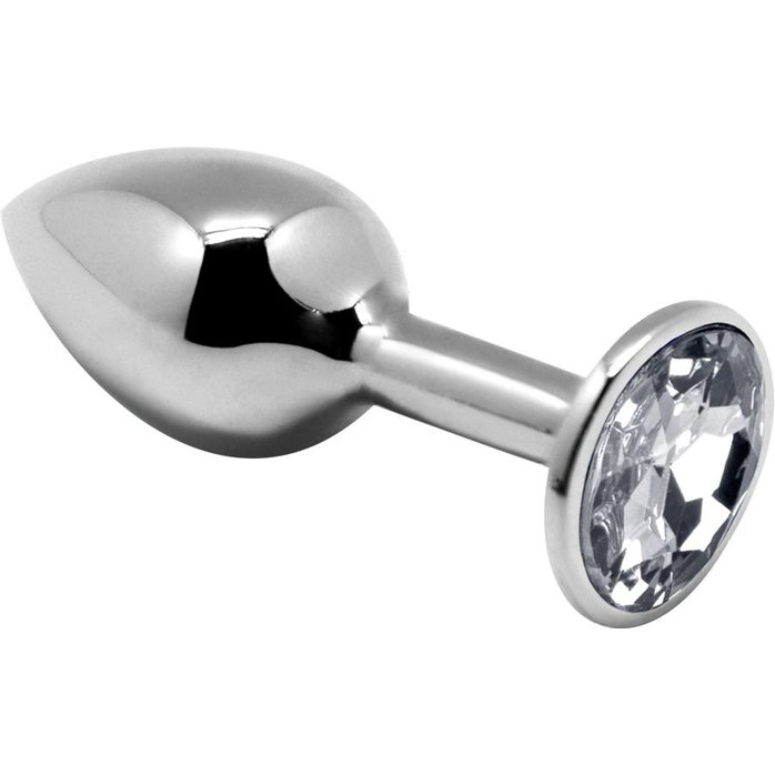 Серебристая анальная втулка с прозрачным кристаллом Mini Metal Butt Plug Size S - 7 см - Alive