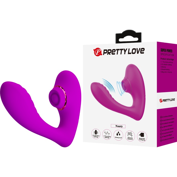 Лиловый вибратор с клиторальной стимуляцией Nauty - Pretty Love. Фотография 2.