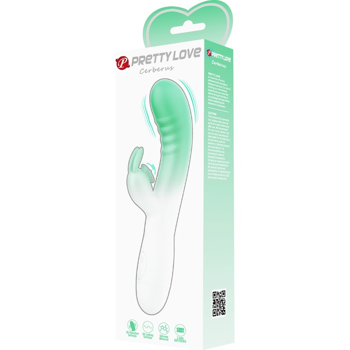 Зелено-белый вибратор-кролик Cerberus - 20,6 см - Pretty Love. Фотография 11.