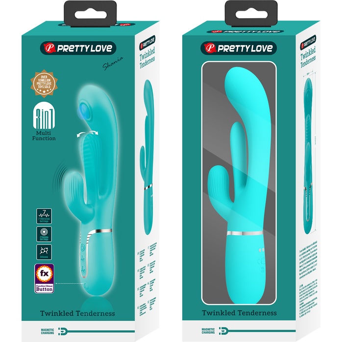 Аквамариновый мультифункциональный вибратор Shania - 22,2 см - Pretty Love. Фотография 11.