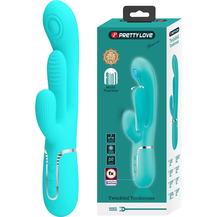 Аквамариновый мультифункциональный вибратор Shania - 22,2 см - Pretty Love