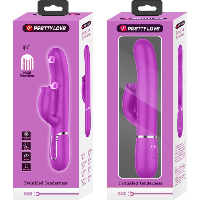 Лиловый вибратор-кролик с пульсацией Gigi - 22,8 см - Pretty Love. Фотография 12.