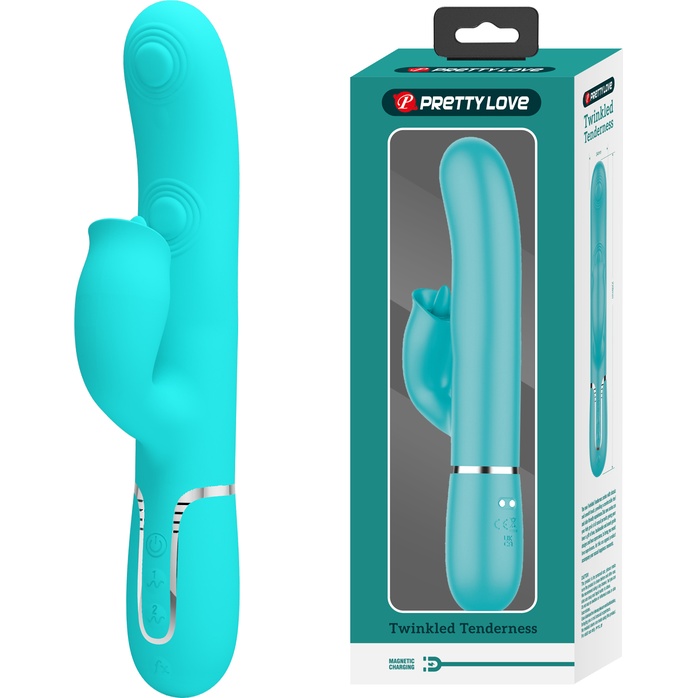 Аквамариновый вибратор-кролик с пульсацией Gigi - 22,8 см - Pretty Love. Фотография 11.