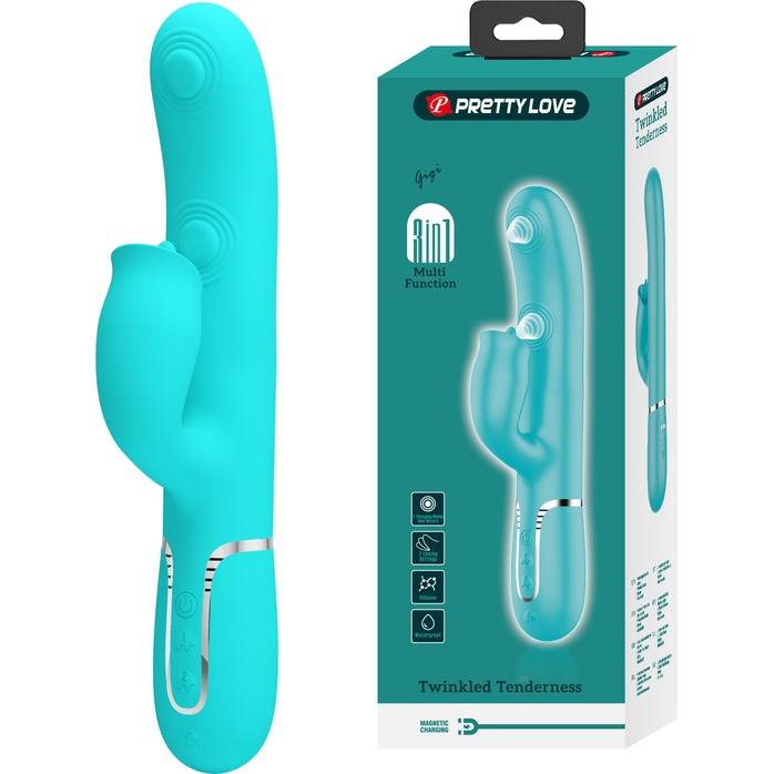 Аквамариновый вибратор-кролик с пульсацией Gigi - 22,8 см - Pretty Love