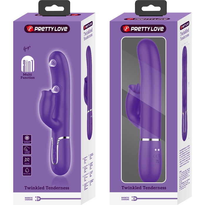 Сливовый вибратор-кролик с пульсацией Gigi - 22,8 см - Pretty Love. Фотография 12.