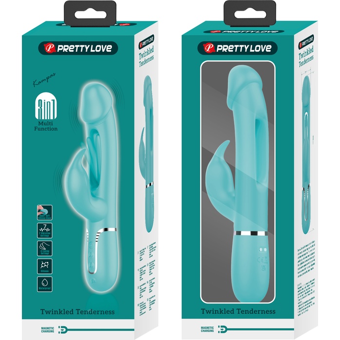 Аквамариновый вибратор-кролик с функцией фингеринга Kampas - 23,2 см - Pretty Love. Фотография 11.