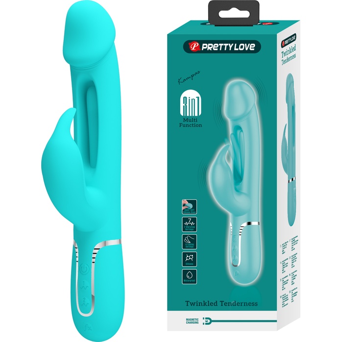 Аквамариновый вибратор-кролик с функцией фингеринга Kampas - 23,2 см - Pretty Love