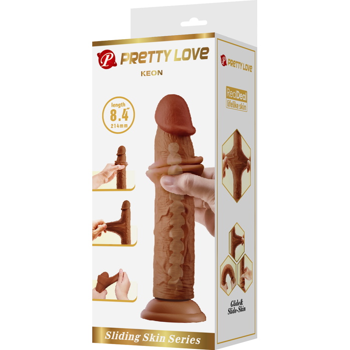 Коричневый фаллоимитатор с подвижной кожей Keon - 21,4 см. Фотография 8.