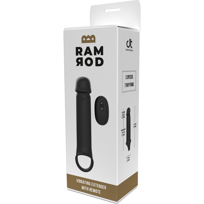 Черная насадка-удлинитель с вибрацией Vibrating Extender With Remote - Ramrod. Фотография 5.