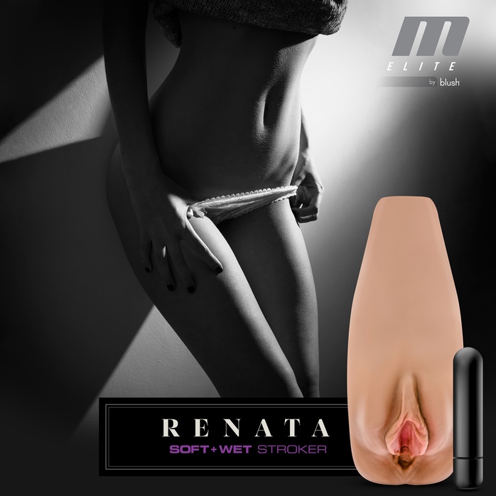 Мастурбатор-вагина с вибрацией Soft Wet Renata Realistic Tan Masturbator - M for Men. Фотография 6.