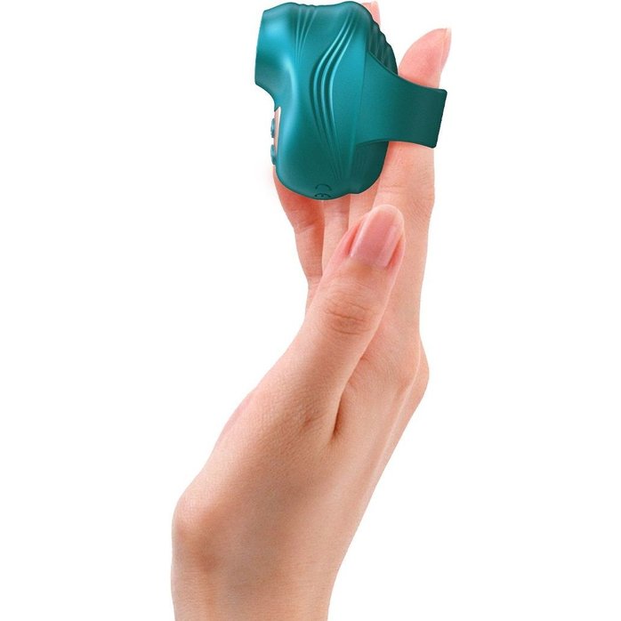 Зеленый клиторальный стимулятор на палец Kisscool. Фотография 4.