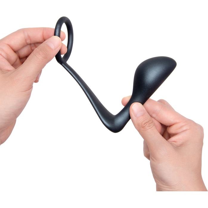 Черное эрекционное кольцо со стимулятором простаты Ringer Cock Ring Plug. Фотография 8.