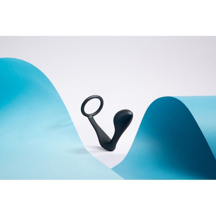 Черное эрекционное кольцо со стимулятором простаты Ringer Cock Ring Plug. Фотография 9.