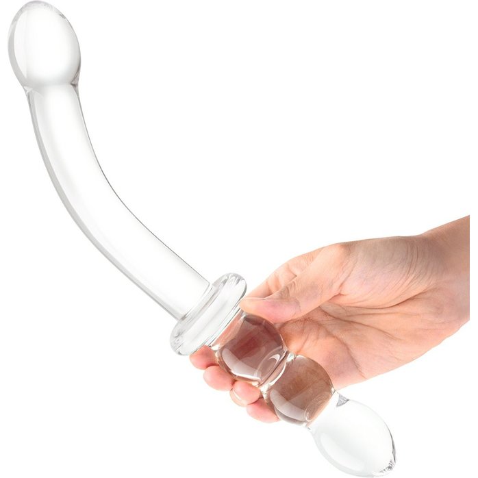 Изогнутый стеклянный фаллоимитатор 12’’ Girthy Ribbed G-Spot Glass Dildo With Handle Grip Double Ended - 30 см. Фотография 4.