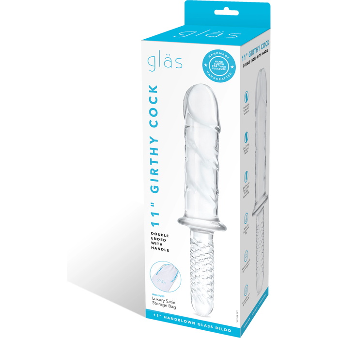 Стеклянный фаллоимитатор с рукоятью 11’’ Girthy Cock Double Ended With Handle - 28 см. Фотография 7.