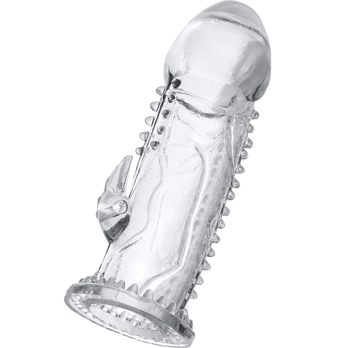 Прозрачная насадка на пенис с шипиками и коготком - 13,5 см