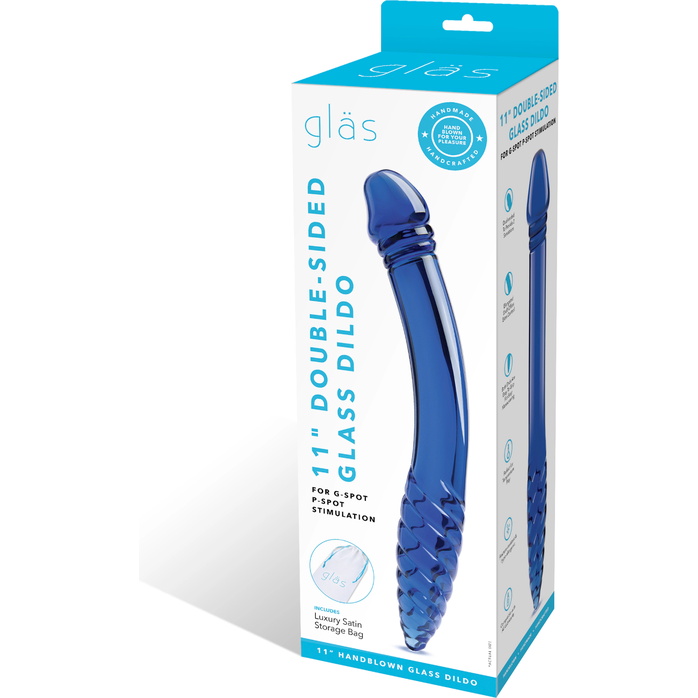 Синий двусторонний стеклянный стимулятор 11’’ Double-sided Glass Dildo For G-Spot P-Spot Stimulation - 28 см. Фотография 7.