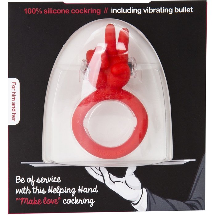 Красное виброкольцо Make Love с ладошкой - S-line. Фотография 2.