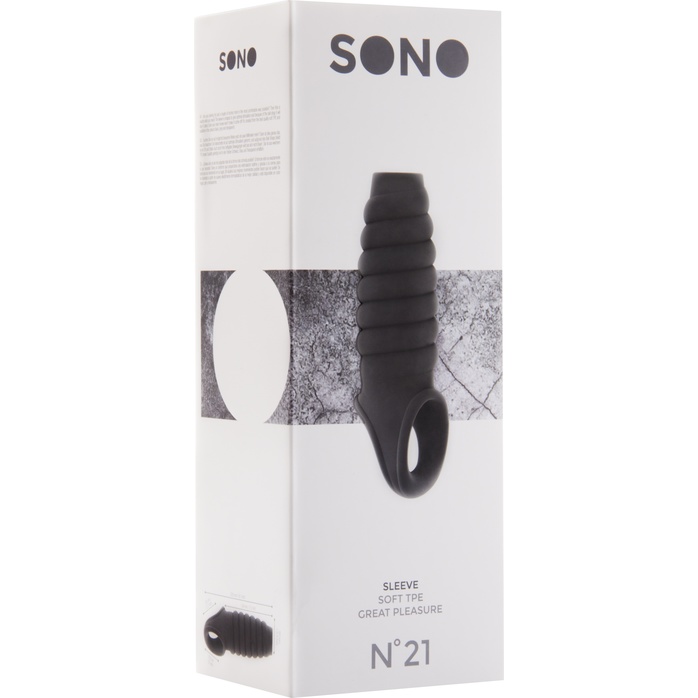 Чёрная насадка на пенис черная SONO №21 с открытой головкой - Sono. Фотография 2.
