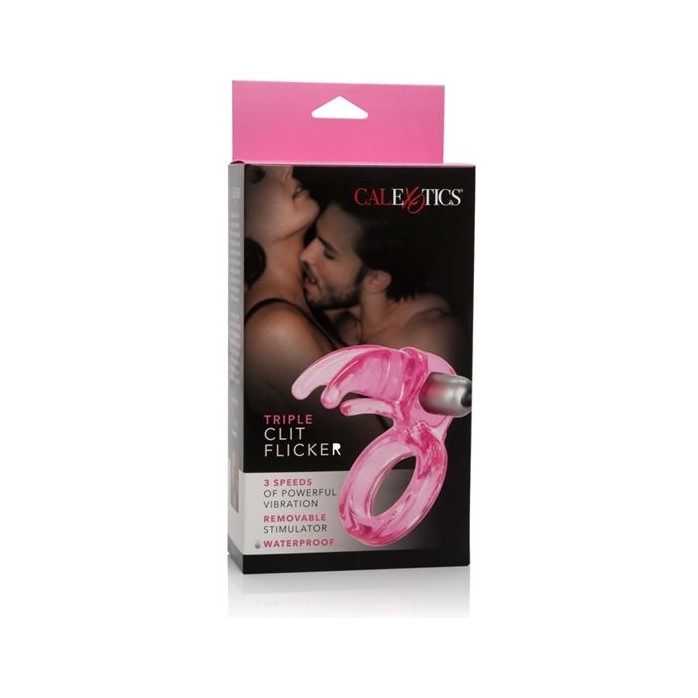 Розовое виброкольцо Triple Clit Flicker - Couples Enhancers. Фотография 3.