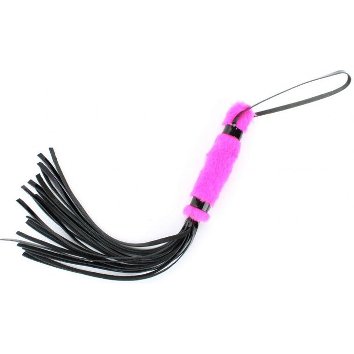 Черная лаковая плеть с розовой меховой рукоятью - 44 см - BDSM Light. Фотография 3.