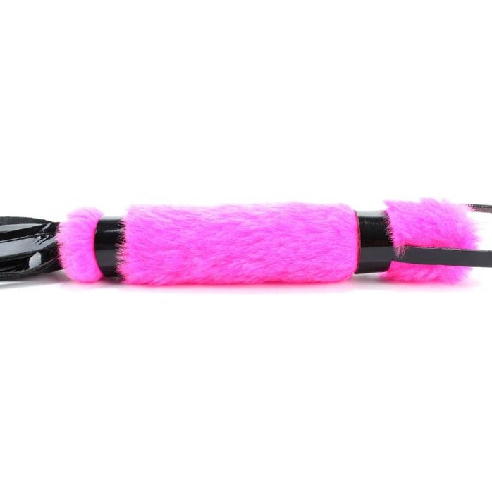 Черная лаковая плеть с розовой меховой рукоятью - 44 см - BDSM Light. Фотография 5.