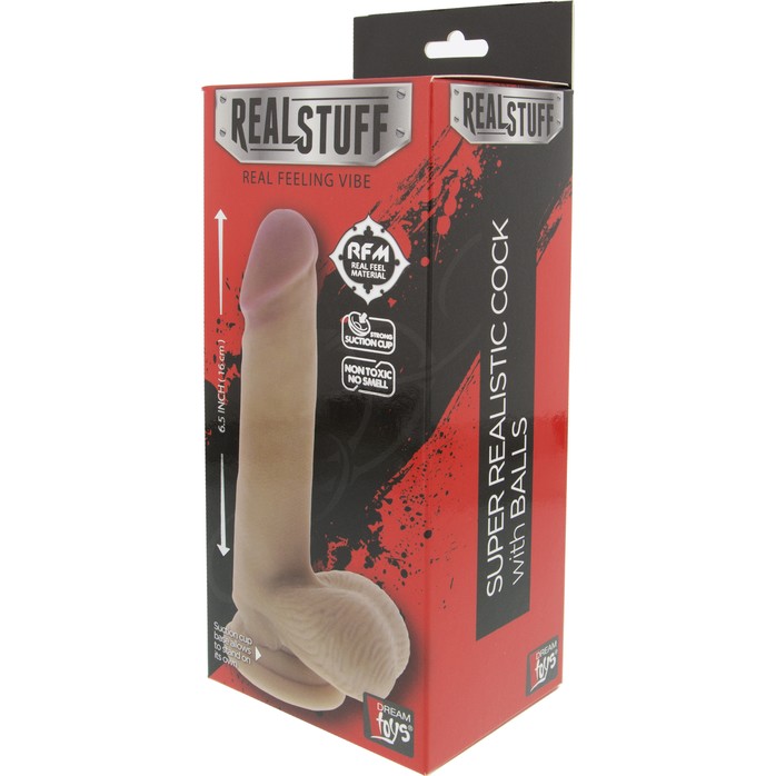 Реалистичный фаллоимитатор REALSTUFF 6.5INCH DONG W. SCROTUM - 16,5 см - RealStuff. Фотография 2.