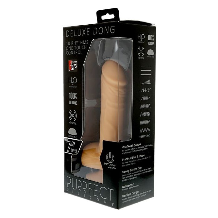 Вибратор-реалистик с кнопкой на стволе PURRFECT SILICONE DELUXE ONE TOUCH 7INCH - 18 см - Purrfect Silicone. Фотография 2.